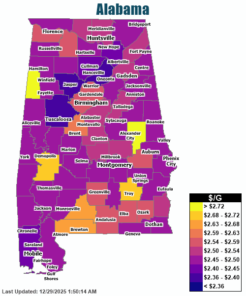 Gas Price Heat Map Alabama Gas Prices