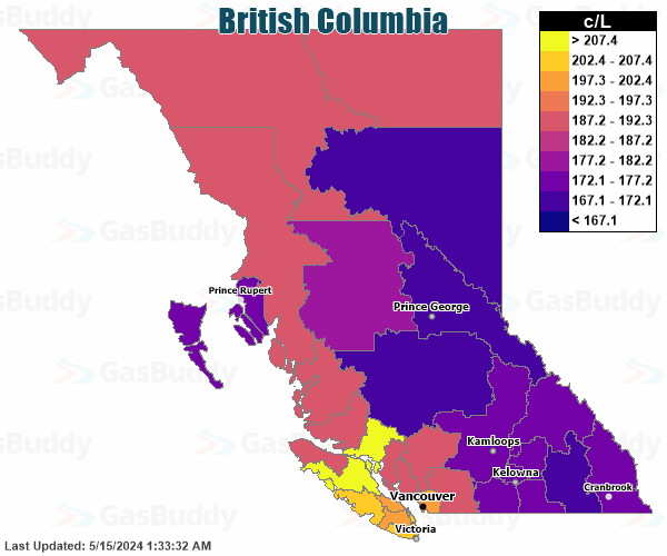 British Columbia Gas Price Heat Map Image