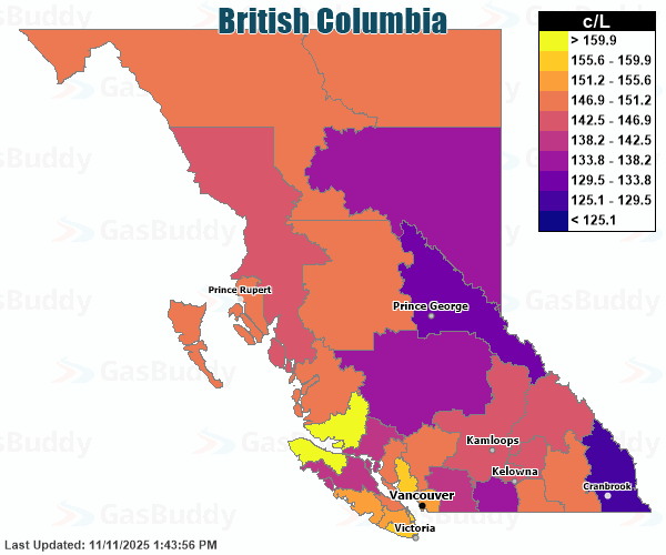 Gas Price Heat Map British Columbia Gas Prices