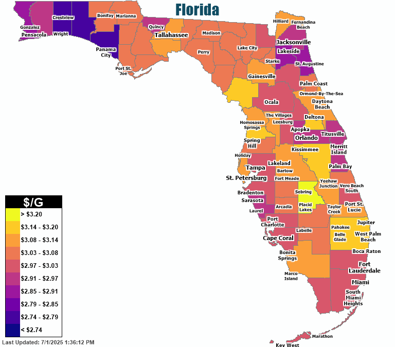 Gas Price Heat Map Florida Gas Prices