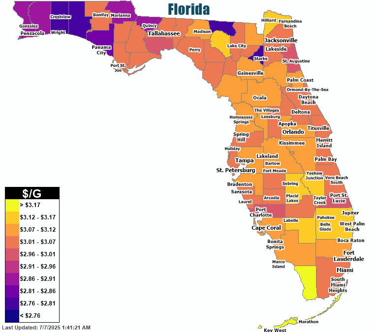 Gas Price Heat Map Florida Gas Prices