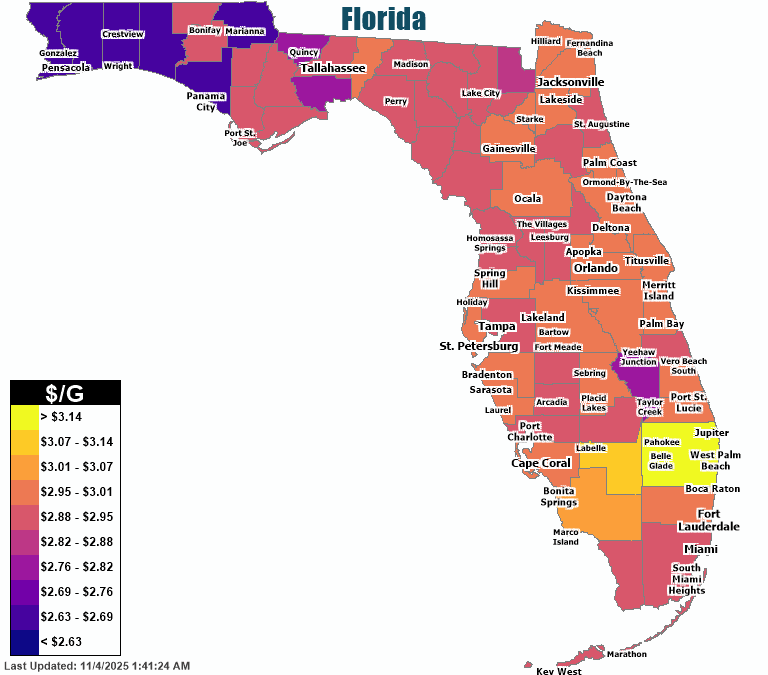 Gas Price Heat Map Florida Gas Prices