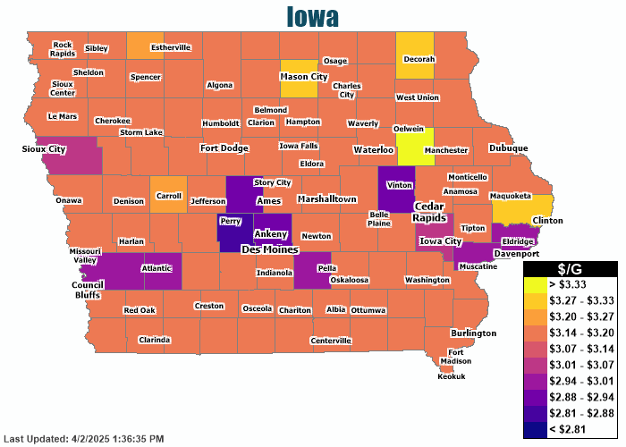 Gas Price Heat Map - Iowa Gas Prices