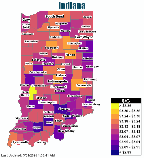 Gas Price Heat Map - Indiana Gas Prices