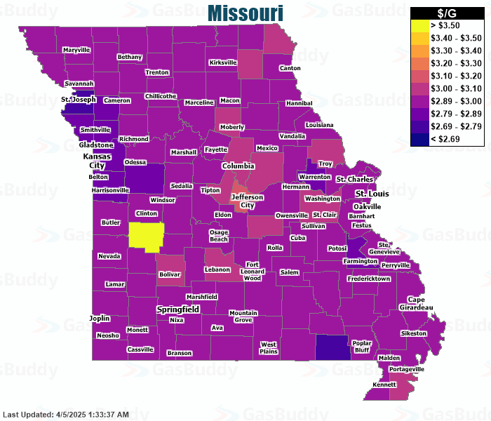 Gas Price Heat Map Missouri Gas Prices