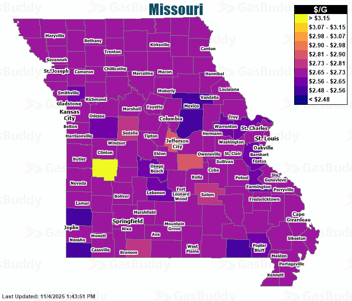 Gas Price Heat Map Missouri Gas Prices