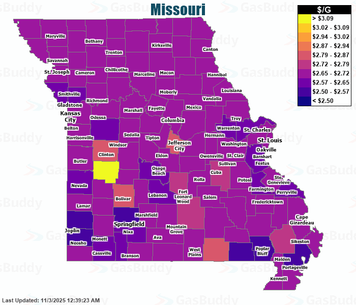 Gas Price Heat Map Missouri Gas Prices