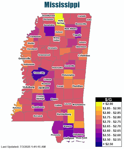 Gas Price Heat Map Mississippi Gas Prices