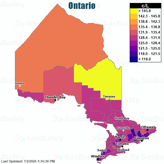 Gas Price Heat Map Ontario Gas Prices