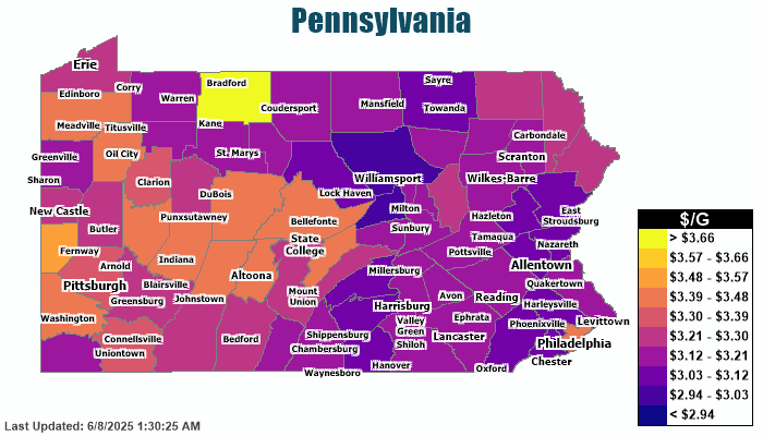 Gas Price Heat Map - Pennsylvania Gas Prices