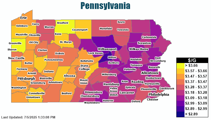 Gas Price Heat Map - Allentown Gas Prices