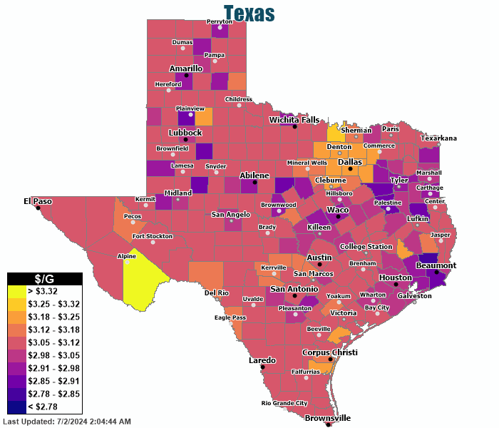 Gas Price Heat Map Texas Gas Prices