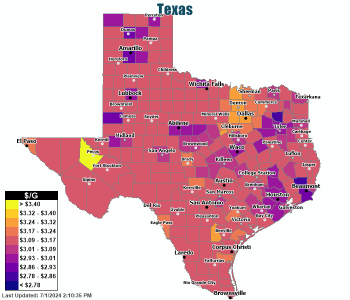 Texas Gas Price Heat Map Image