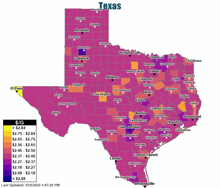 Gas Price Heat Map Texas Gas Prices