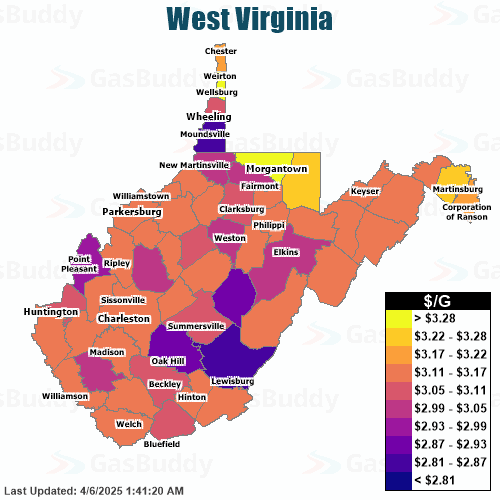 Gas Price Heat Map West Virginia Gas Prices