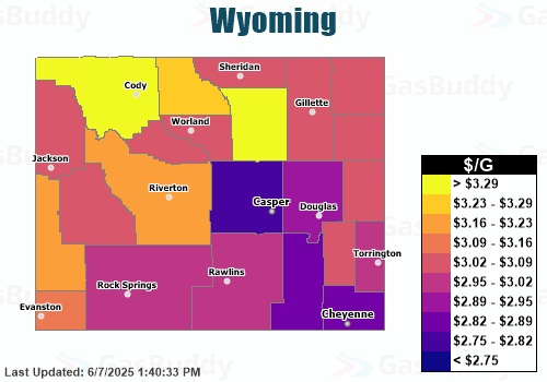 Gas Price Heat Map - Wyoming Gas Prices