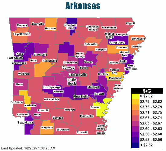 Gas Price Heat Map - Arkansas Gas Prices