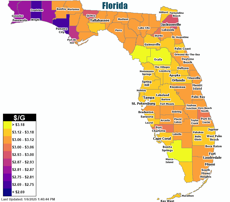 Gas Price Heat Map - Miami Gas Prices