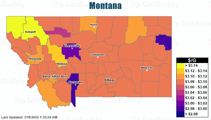 Gas Price Heat Map - Montana Gas Prices