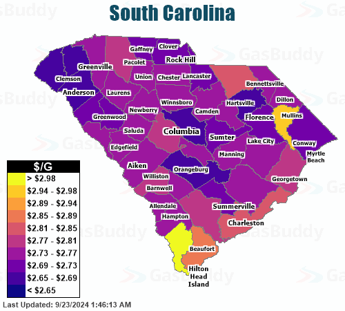 Gas Price Heat Map - South Carolina Gas Prices