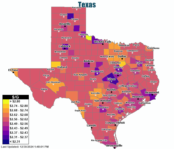 Gas Price Heat Map - Texas Gas Prices