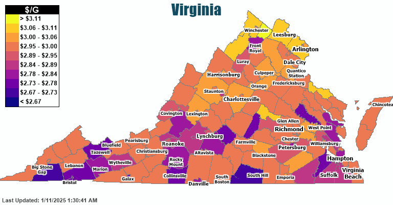 Gas Price Heat Map - Virginia Beach Gas Prices