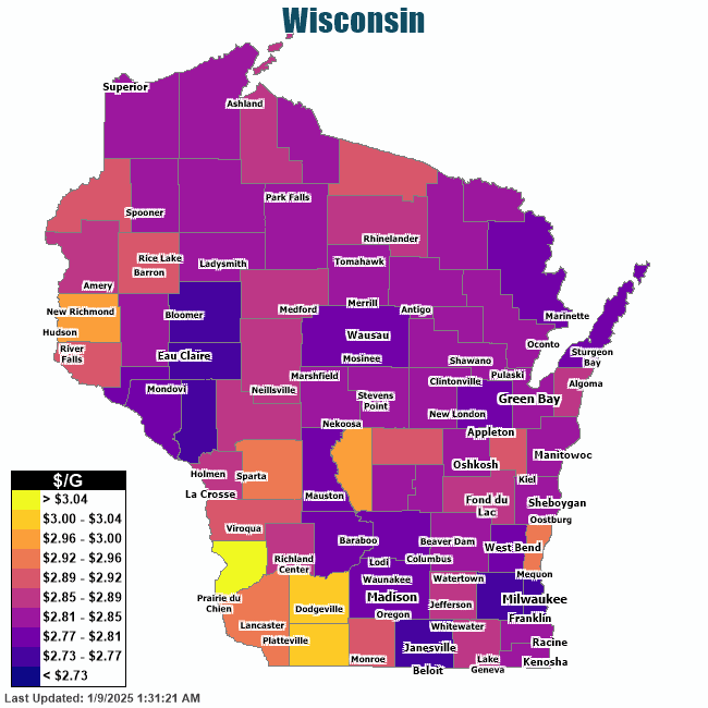 Gas Price Heat Map - Wisconsin Gas Prices